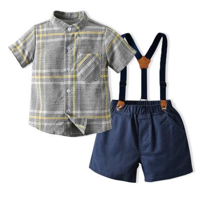 China 2022 Custom Bow-knot Summer Casual Boys Suits Infant Plaid Shirt Cotton Kids Clothing Sets for sale