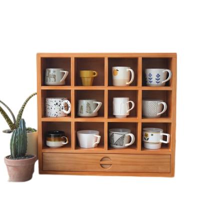 China Minimalist Good Prices Solid Wood Lattice Cup Holder Coffee Wooden Cup Holder for sale