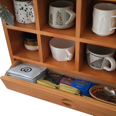 China Multi-Treasure Holder Cup Cabinet Display Coffee Wooden Cup Holder Minimalist Storage Rack Box for sale