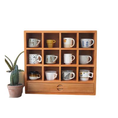 China High Quality Minimalist Cube Display Rack Coffee Cup Holder Lattice Tea Ceremony Display Cabinet for sale