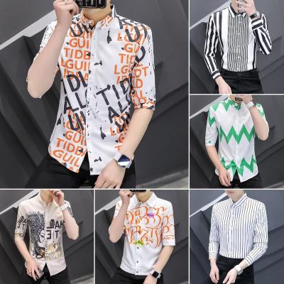 China Anti-pilling graffiti short sleeve flower shirt 2022 high-end Hong Kong manufacturers men's summer style loose pure cotton shirt wholesale for sale