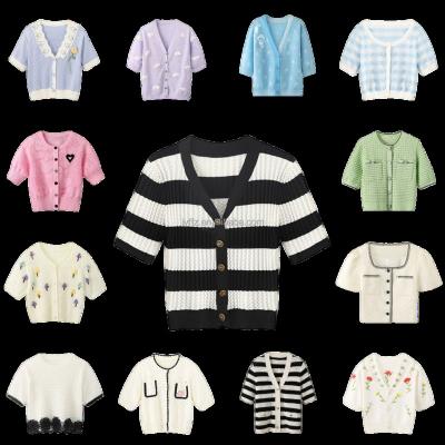 China 2022 Summer Autumn Single Breasted Anti-wrinkle Round Collar Short Embroidery Short Women's Sweater Knit Short Sweatersmanufacturers wholesale for sale