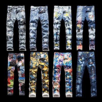 China 2022 summer new men's printed jeans men's casual soft elastic pants thin high-end trend QUICK-DRY jeans wholesale for sale