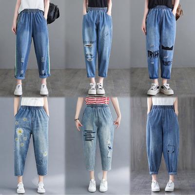 China Wholesale Personality QUICK DRY Women's Fashion Women's Jeans Printed Elastic Small Foot Slim Thin Women's Jeans Manufacturers for sale