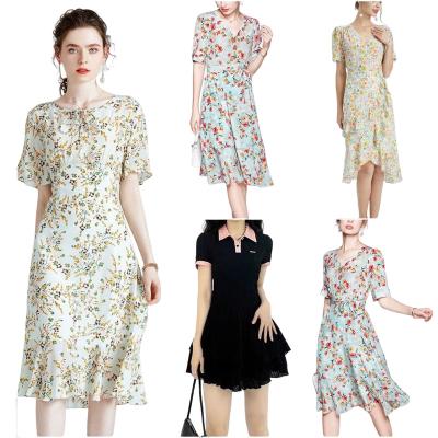 China Dress 2022 summer new V collar waist silk anti-static hollow out lace fashion temperament short-sleeve skirt manufacturers wholesale for sale