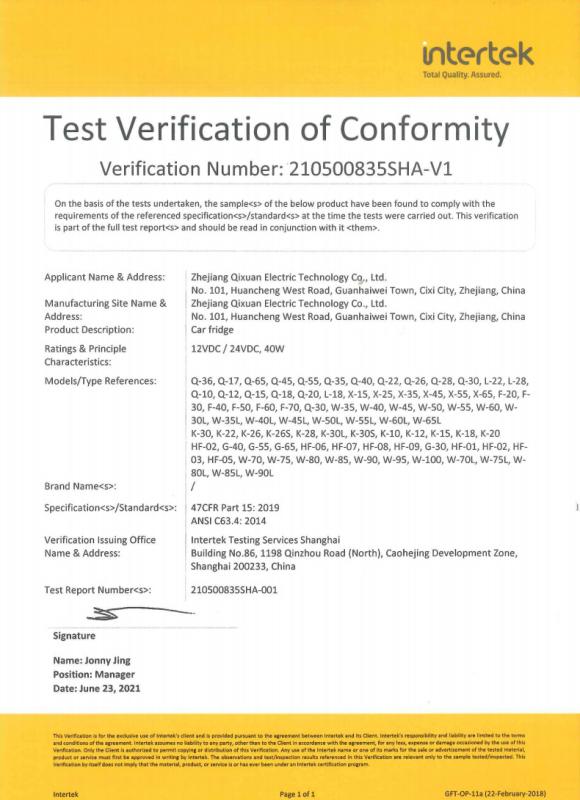 FCC - Zhejiang Qixuan Electric Technology Co., Ltd.