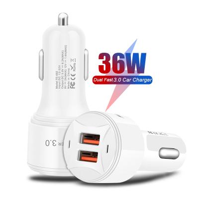 China 2x QC3.0 Car Cigarette Fast Charging 36W Lighter Charger Dual QC3.0 Car Charger For iPhone Samsung Fast Car Charger for sale