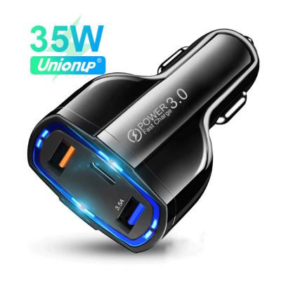 China 35W 7A Left Type Safe Convenient 3 C Car Charger QC3.0 For iPhone Samsung LG USB C Car Charger for sale