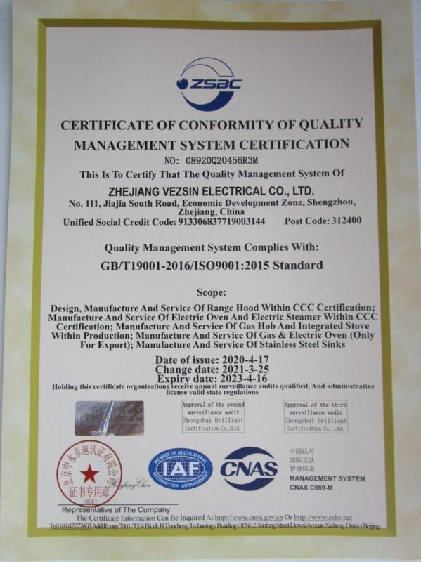 ISO9001 - Zhejiang Vezsin Electrical Co., Ltd.