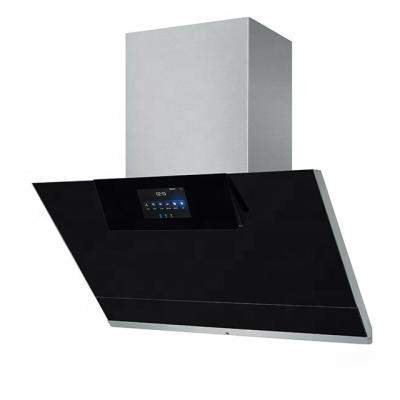 China Household T-shape range hood with full black tempered glass, easy cleaning for sale