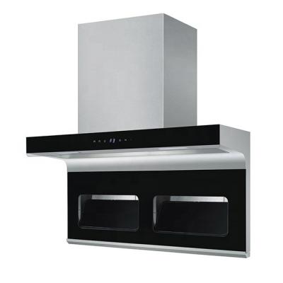 China Household T-shape range hood with full black tempered glass, easy cleaning for sale