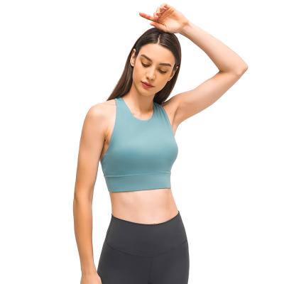 China Breathable Anti-go Gym Shockproof High Strength Back Sexy Mesh Sport Bra Naked Round Collar Top Logo Le Beau for sale