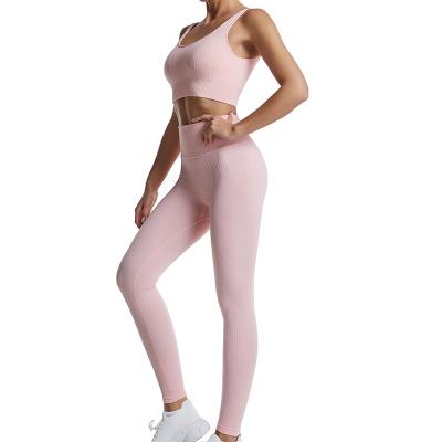 China Wholesale Breathable Sports Bra And Leggings Fitness Nylon Spandex Stretch Two Piece Seamless Soft Yoga Set for sale