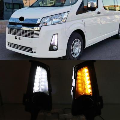 China ABS+led led DRL fog lamp car LED daytime running light with yellow turn signal auto lighting for Toyota Hiace 2019 2020 2021 for sale