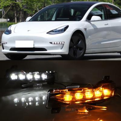 China ABS+led Car DRL For Tesla Model 3 2017 2018 2019 2020 2021 Daytime Running Lights 12V LED Daylight Fog Lamp Turn Signal for sale