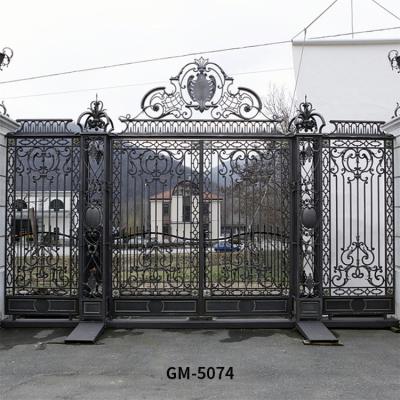 China Easily Assembled Modern House Wrought Iron Main Doors Designs Beautiful Single Door Driveway Electric Sliding Wrought Iron Residential Doors for sale