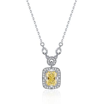 China Wholesale Zircon Crystal Personality Classic Square Custom Charms Jewelry S925 Sterling Necklace Women's TRENDY Silver Pendant for sale