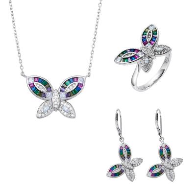 China 2022 Trendy Wholesale Fashion Ladies Earrings Set Butterfly Ring Necklace Dangle Pearl Jewelry Christmas Gifts S925 Sterling Silver for sale