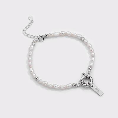 China Real Sterling Creative Handmade Irregular Adjustable FASHIONABLE 925 Silver Bead Geometry White Rice Bead Bracelets For Women for sale