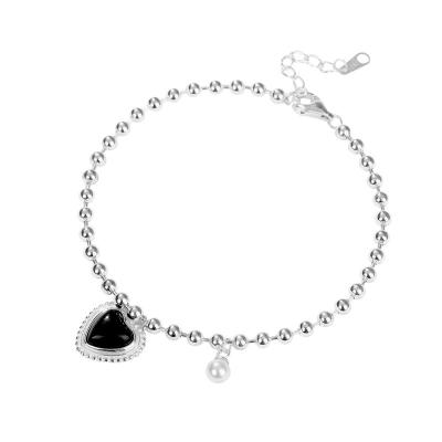 China FASHIONABLE Heart 925 Sterling Silver Heart Fashion Women Bracelet Jewelry Black Agate Bracelet L348 for sale