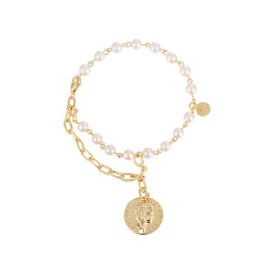 China FASHIONABLE Bracelet Trend Ins Fashion 925 18K Gold Coin Silver Link Chain Bead Pendant Bracelets for sale