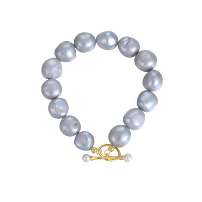 China TRENDY Women Bracelet Gold Plated 925 Silver Toggle Clasp Big Natural Pearl Bracelets for sale