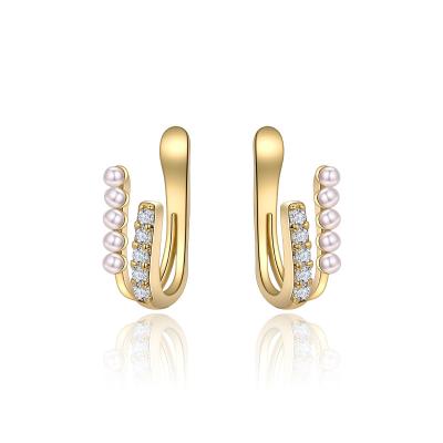 China Trendy Custom Made S925 Sterling Silver 18K Gold Plated Pearl Earrings Collection Fashion Jewelry Zircon Stud Women Fashion Jewelry for sale