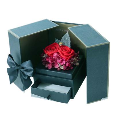 China Exquisite Recyclable Valentine's Day Gift Flower Box With Portable Drawer Ribbon Bow Mother's Day Flower Present Gift Box for sale