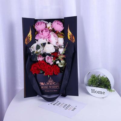 China Recyclable High End Black Flower Packaging Box For Long Stem Roses Custom Logo Long Rectangle Flower Boxes For Bouquets for sale