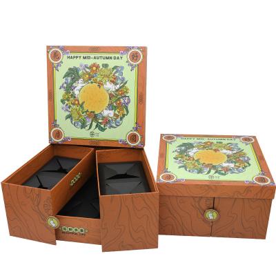 China Recyclable High-end Luxury Mooncake Box 2022 Year Custom Design Printed Two Layers Mooncake Box Storage Mooncake for sale