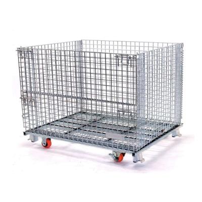 China Storage Cage Customized Heavy Duty Collapsible Wire Mesh Container With Wheel for sale