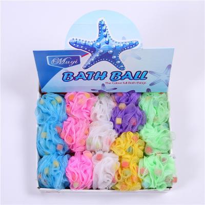 China Hot Sale Super Soft Natural Loofah Mesh Pouf Sponge Shower Ball Colorful Soft.Eco-Friendly Product for sale