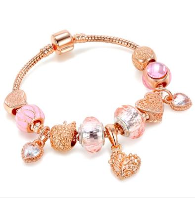 China Cute Charm Bracelet Heart Love Beaded Bracelet Rose Gold Bracelets Jewelry Handmade Bracelets for sale