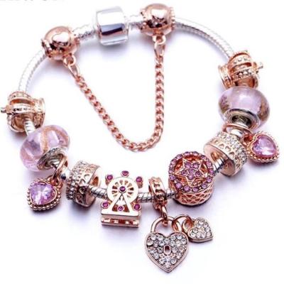 China New Cute Fashion Rose Gold Cherry Blossom Flower Heart Locket Designer Charm Bracelet For Women Jewelry for sale