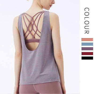 China QUICK DRY Women Sport Tops Yoga Gym Tank Tops Workout Running Vest Shirts T Shirts Cross Back Top Loose Sleeveless Fitness Vest for sale