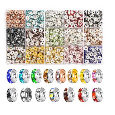 China Making Jewelry Necklace Bracelet Earring 15 Colors 900 Pieces Rondelle Spacer Beads for Jewelry Making 8mm Rhinestone Spacer Beads Crystal Bead Spacers for Bracelets for sale