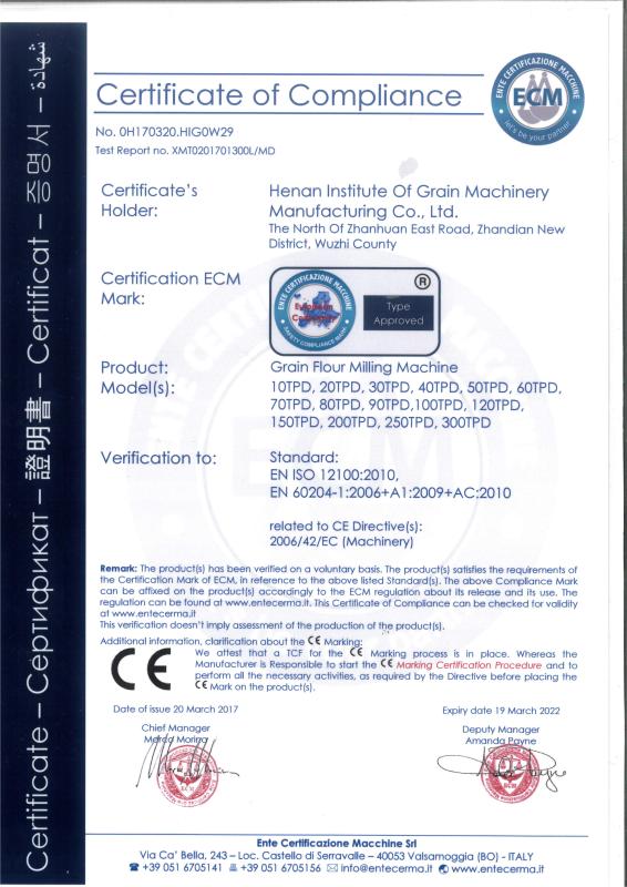 CE - Henan Institute Of Grain Machinery Manufacturing Co., Ltd.