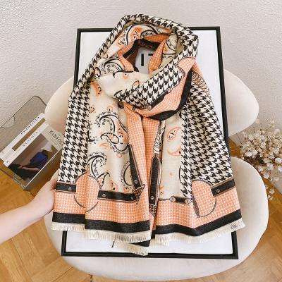 China Long Winter New Plaid Cashmere Tassel Shawl Thickened Warm Ladies Scarf Wholesale for sale