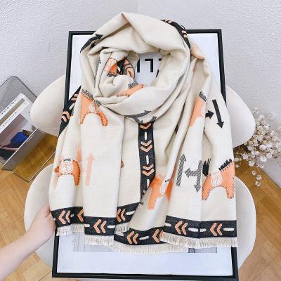 China Long Luxury Design Women Polyester Scarf Cashmere Shawl Wrap Tassel Winter Warm Scarf for sale