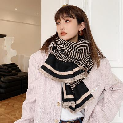 China Long Custom logo designer winter cashmere scarves shawls women winter warm solid color long tassel shawl for sale