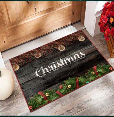 China Washable Custom Printed Logo Christmas Decoration Entrance Floor Mat Merry Christmas Indoor Front Entrance Mat for sale