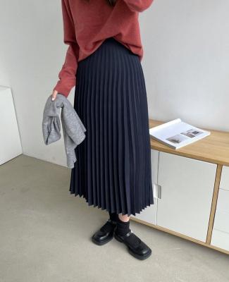 China 2021 Anti-Static Women Pleated Skirts Ladies Solid Color High Waist Long Skirt Women's Skirts for sale