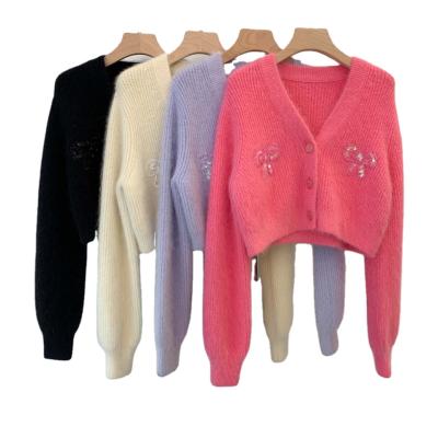 China Breathable Best Price Breathable Rabbit Wool Grown Cardigan Knit Women's Sweaters for sale