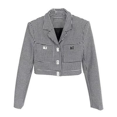 China Korean Design Button Material Woolen Woolen Women's Blazer Fashion Printed Houndstooth Breathable Fashion Jacket for sale