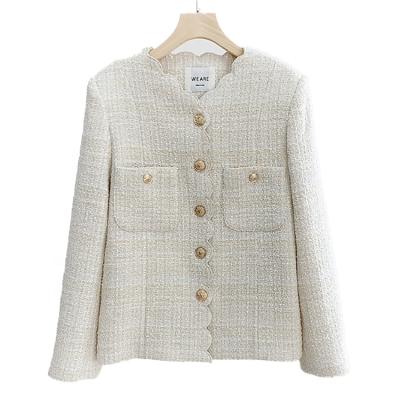 China Viable Korean Style Ladies Style Wave Neck Tweed Jacket Women for sale