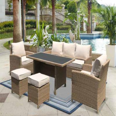 China Leisure Living 6 Piece Sofa Set Dining Table Set Modern Outdoor Dining Room Furniture for sale