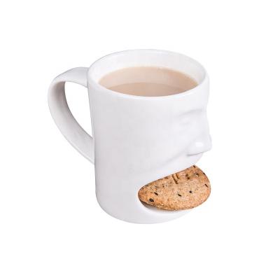 China Sustainable Ceramic Mug Amazon Hit Custom Mugs White Coffee Milk Tea Cups With Cookies Pocket Ceramic Stand Dessert Mugs for sale