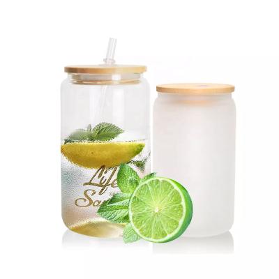 China Hot Selling 12oz 16oz Viable Amazon Glass Jar Lid Sublimation Bamboo Bamboo Glass Cans Glass Jar With Bamboo Lid for sale