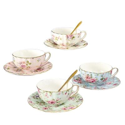 China Viable European Style Restaurant Dinner Set Coffee Cup Saucer Fine White Spoon Set Afternoon Tea Cup Coffeeware Porcelain English Cup for sale