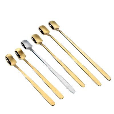 China Viable Custom Gold Plated Square Tea Scoop Stainless Steel Food Grade Main Teaspoon Stirring Spoons for sale